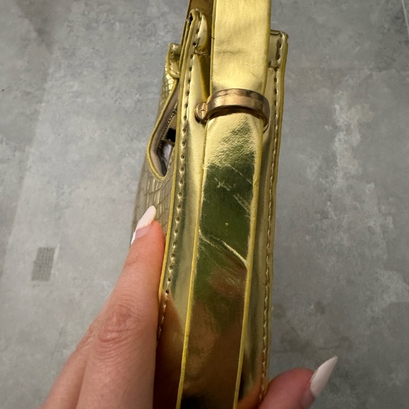 Crocodile Embossed Mini Bag in Gold Metallic - Picture 7 of 12
